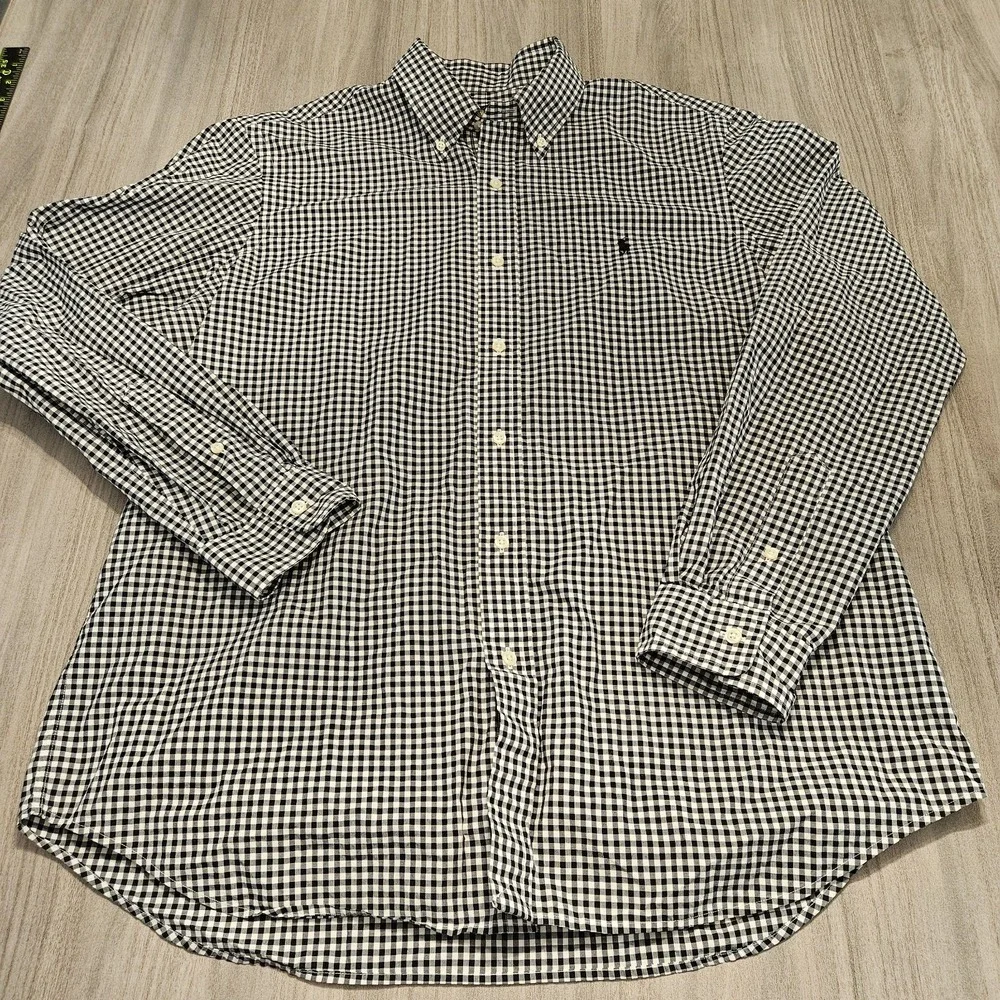 Polo Ralph Lauren Gingham Button Down Shirt Mens Size XL Black White Long Sleeve
